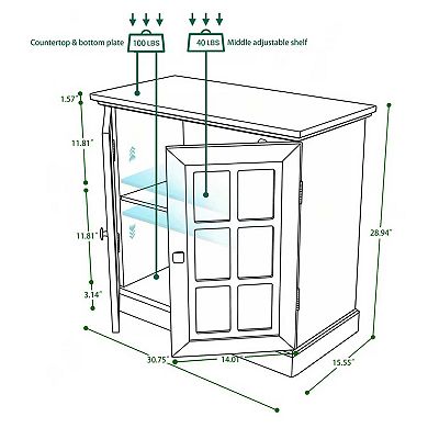Wood Storage Sideboard Cabinet with 2 Decorative Acrylic Mirrored Doors, Adjustable Shelf, White