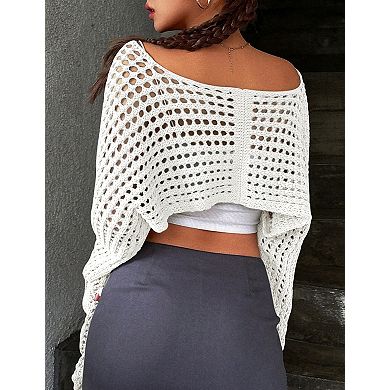 Women's Crochet Cardigan Tie Front Boho Bell Long Sleeve Lightweight Cover Up