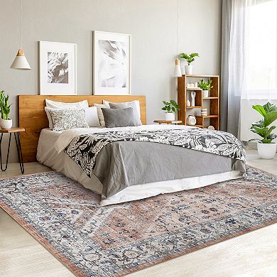 Vintage Floral Geometric Area Rugs Low Pile Stain Resistant Indoor Mat