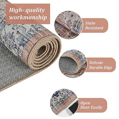 Vintage Floral Geometric Area Rugs Low Pile Stain Resistant Indoor Mat