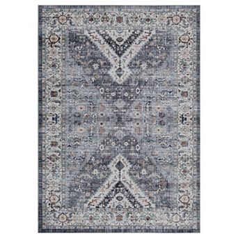 Vintage Floral Geometric Area Rugs Low Pile Stain Resistant Indoor Mat