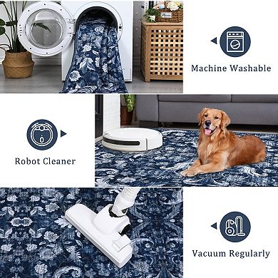 Vintage Floral Area Rugs Low Pile Stain Resistant Indoor Carpet