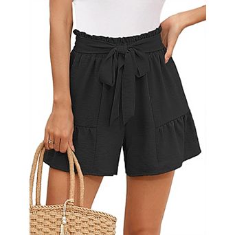 Women's Casual Loose Beach High Waisted Shorts Adjustable Straps Shorts