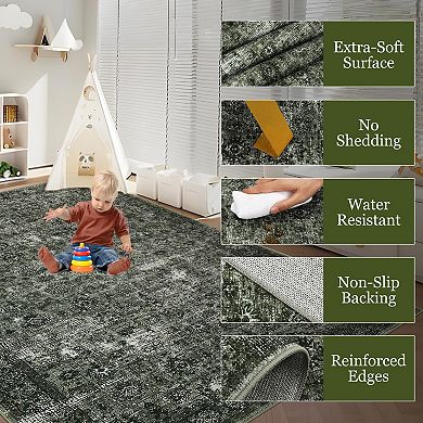 Traditional Vintage Floral Area Rugs Boho Low Pile Indoor Carpet