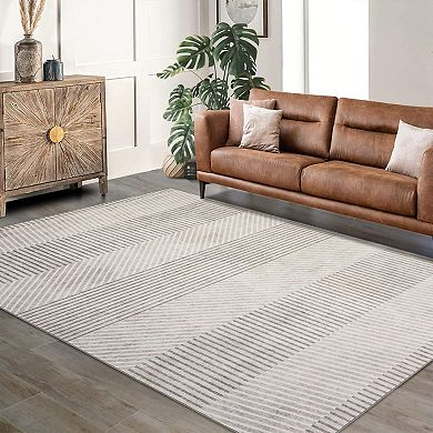 Modern Line Pattern Area Rugs Low Pile Stain Resistant Indoor Carpet
