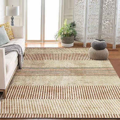 Modern Line Pattern Area Rugs Low Pile Stain Resistant Indoor Carpet