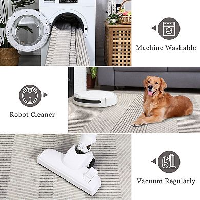 Modern Line Pattern Area Rugs Low Pile Stain Resistant Indoor Carpet