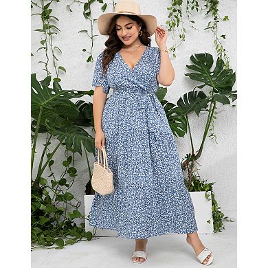 Women's Plus Size Maxi Dress Ruffle Dress Summer V Neck Dress