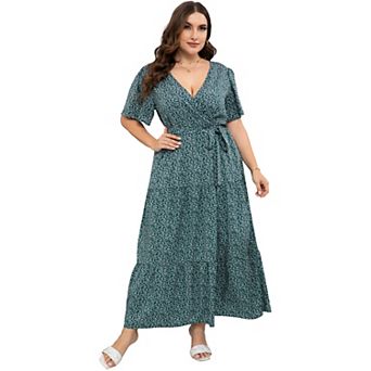 Women's Plus Size Maxi Dress Ruffle Dress Summer V Neck Dress