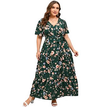 Women's Plus Size Maxi Dress Ruffle Dress Summer V Neck Dress