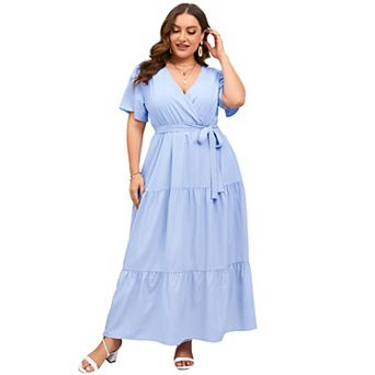 Women's Plus Size Maxi Dress Ruffle Dress Summer V Neck Dress