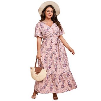 Women's Plus Size Maxi Dress Ruffle Dress Summer V Neck Dress