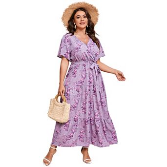 Women's Plus Size Maxi Dress Ruffle Dress Summer V Neck Dress