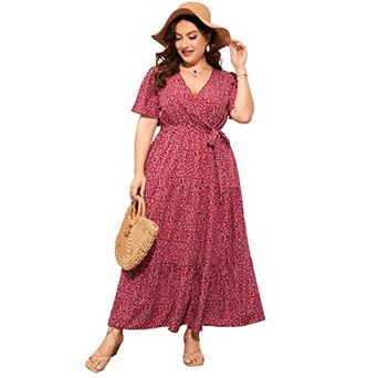 Women's Plus Size Maxi Dress Ruffle Dress Summer V Neck Dress