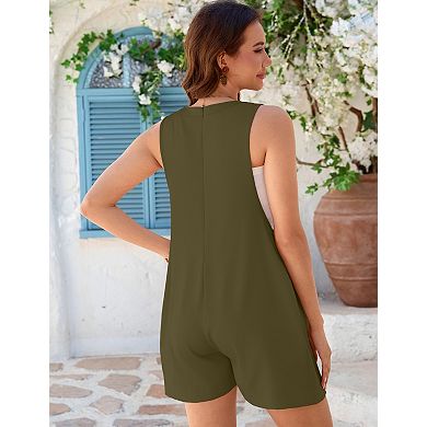 Women's Maternity Jumpsuit V-Neck Sleeveless Shorts Back Zipper Solid