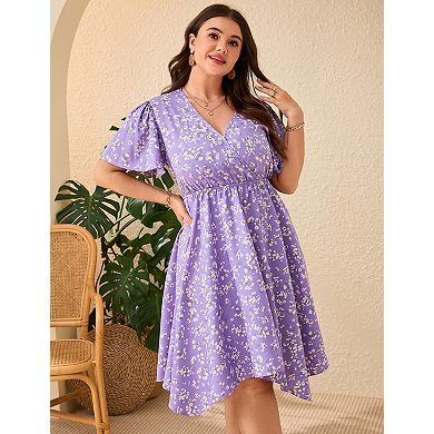 Women's Plus Size Short Sleeve V-Neck Asymmetric Hem Dress
