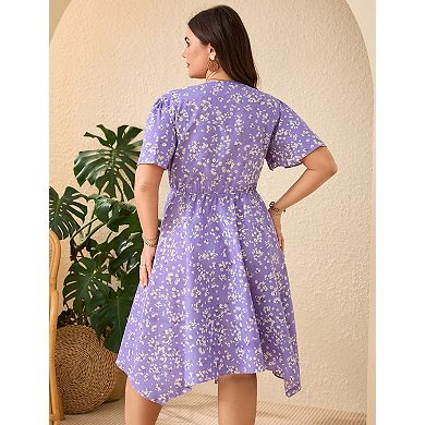 Women's Plus Size Short Sleeve V-Neck Asymmetric Hem Dress