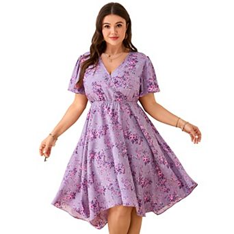 Women's Plus Size Short Sleeve V-Neck Asymmetric Hem Dress