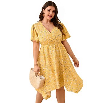 Women's Plus Size Short Sleeve V-Neck Asymmetric Hem Dress