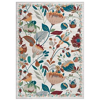 Modern Floral Bird Area Rugs Low Pile Indoor Durable Non Slip Carpet