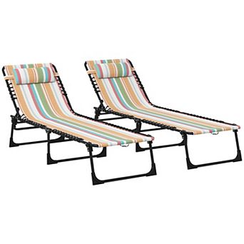 Outsunny 2 Chaise Lounge Pool Chairs, Folding, Reclining,