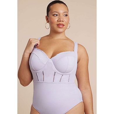 ELOQUII Women's Plus Size Lace Detail Corset One Piece