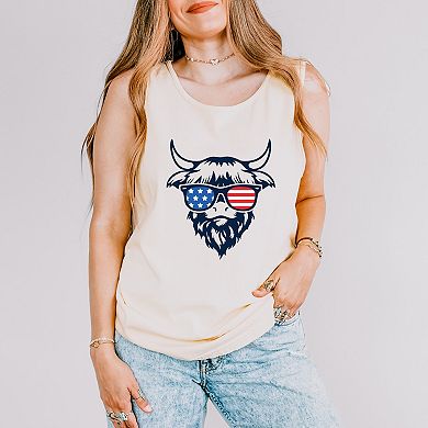 Patriotic Cow Sunglasses - Women's Garment Dyed Graphic Tank Top