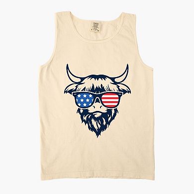 Patriotic Cow Sunglasses - Women's Garment Dyed Graphic Tank Top