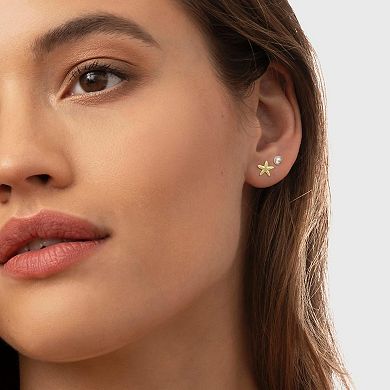 ZUQIETA Seashell & Bow Earring Set - 2-Pair Minimalist Gold Studs, Beach Inspired