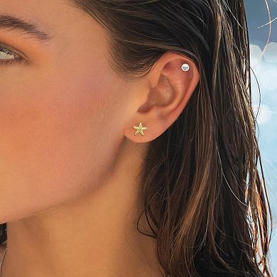 ZUQIETA Seashell & Bow Earring Set - 2-Pair Minimalist Gold Studs, Beach Inspired