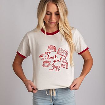 Book Girl Sketched - Women's Ringer Graphic T-Shirt
