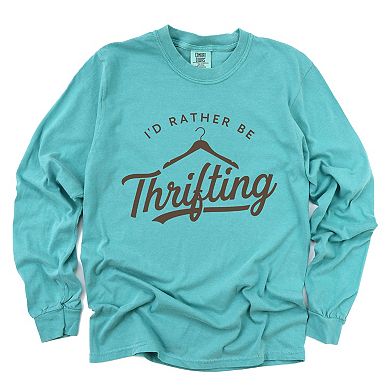 I'd Rather Be Thrifting - Women's Garment Dyed Long Sleeve Graphic T-Shirt