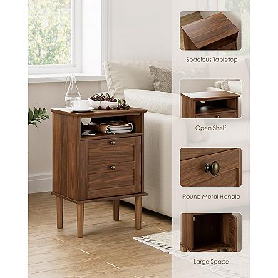 ZUQIETA Boho Nightstand with Drawer & Open Shelf, Modern Wooden Top Walnut End Table