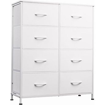 ZUQIETA 8-Drawer Growth Storage Tower - White Fabric Dresser for Playroom, Dorm & Bedroom