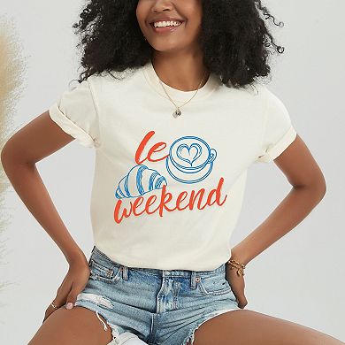 Le Weekend Croissant - Women's Garment Dyed Graphic T-Shirt