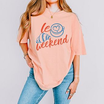 Le Weekend Croissant - Women's Garment Dyed Graphic T-Shirt