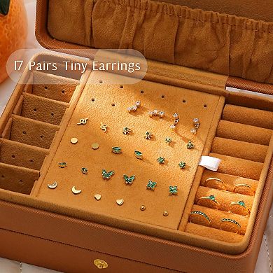 ZUQIETA 17-Pair Surgical Steel Earrings - Hypoallergenic Flat Back Studs for Multiple Piercings