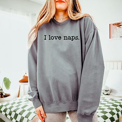I Love Naps Typewriter - Women's Lightweight Garment Dyed Sweatshirt