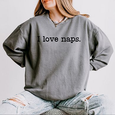 I Love Naps Typewriter - Women's Lightweight Garment Dyed Sweatshirt