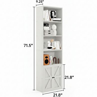 ZUQIETA 71" Bookcase with Doors, 6-Tier Modern Storage Cabinet for Home Office, Living Room