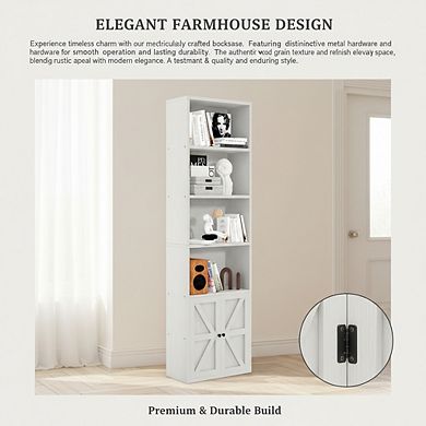 ZUQIETA 71" Bookcase with Doors, 6-Tier Modern Storage Cabinet for Home Office, Living Room