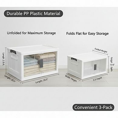 KSIZUIS 144QT Locking Storage Bin - Folding Heavy-Duty Box with Wheels & Lid, 3-Pack