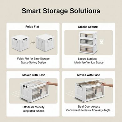 KSIZUIS 144QT Locking Storage Bin - Folding Heavy-Duty Box with Wheels & Lid, 3-Pack