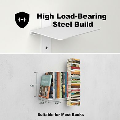 ZUQIETA 3-Pack Floating Bookshelves, 6-Tier Vertical Spine Tower for Home Office, White