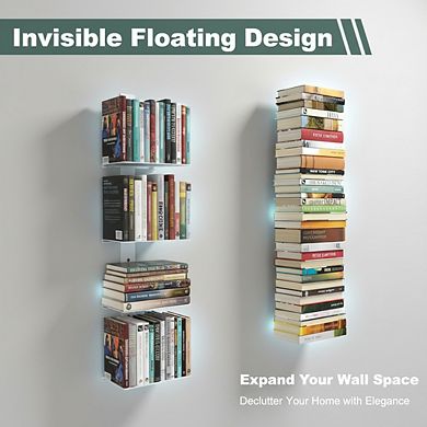 ZUQIETA 3-Pack Floating Bookshelves, 6-Tier Vertical Spine Tower for Home Office, White