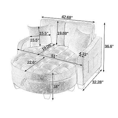 Merax Corduroy Sofa Chair Irregular Arc Design with Plush Check Cushions & Storage