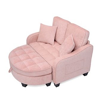 Merax Corduroy Sofa Chair Irregular Arc Design with Plush Check Cushions & Storage