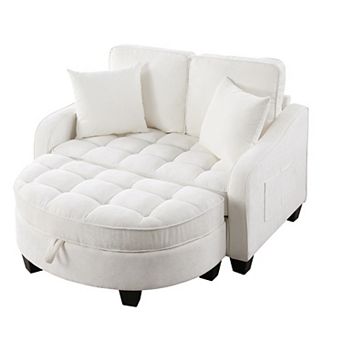 Merax Corduroy Sofa Chair Irregular Arc Design with Plush Check Cushions & Storage