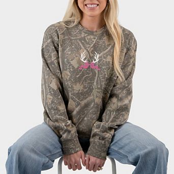 Embroidered Antler Bow - Woman's Heavyweight Camo Sweatshirt