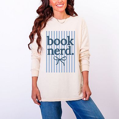 Blue Book Nerd Stripes - Women's Garment Dyed Long Sleeve Graphic T-Shirt
